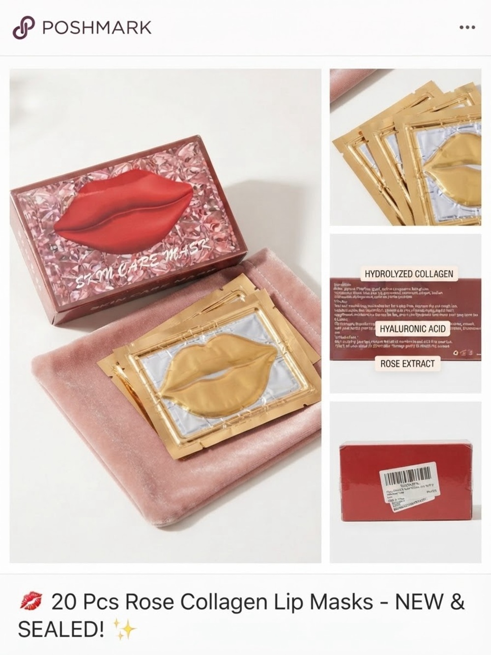 Rose Collagen Lip Masks - Hydrating Gold Lip Patches (20 pcs)